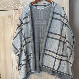 LOFT Gray and Cream Plaid Poncho